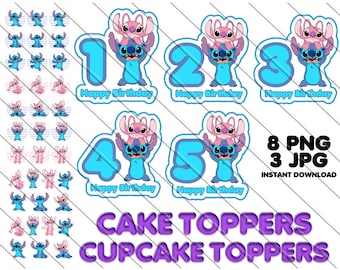 Stitch & Angel Birthday Cake Toppers (Digital Download)