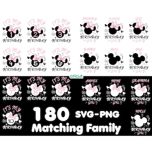 Ensemble famille assorti, anniversaire fille T-shirt Svg, Png, T-shirt, anniversaire fille famille Svg, anniversaire équipe, Svg pour Cricut, Minnie Mouse Png,