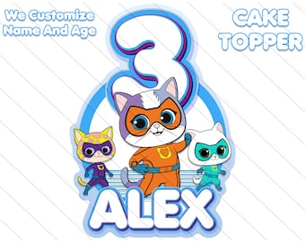 Personalized Super Kitties Birthday Cake Topper ((Digital Download)