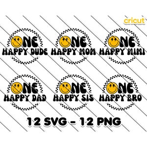Pacote Svg de um cara feliz, pacote Png, aniversário de família correspondente, Svg de primeiro aniversário, carinha sorridente, primeiro aniversário de menino, Svg, Png, Cricut
