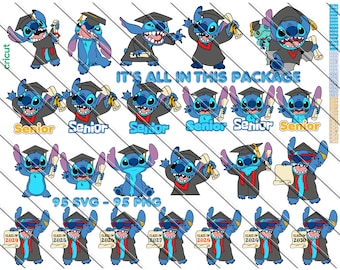 Stitch Graduation SVG PNG Bundle: Klasse von 2025 - 2026 - 2027 (Digitaler Download)