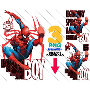 Garçon 5e anniversaire, méga pack 5e anniversaire Spider-Man, kit de fête super-héros, chemise imprimable et designs de décoration - Légendaire garçon de 5 ans