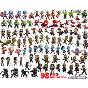 Ensemble PNG Avengers : graphismes de super-héros pour sublimation (téléchargement numérique, 98 fichiers)