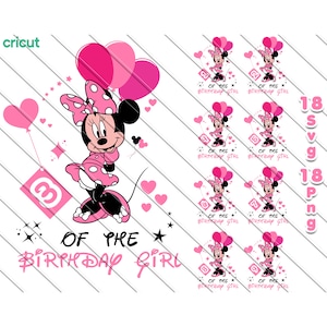 Compleanno ragazza Svg, bundle compleanno ragazza, Minnie Mouse Png, Minnie Mouse Svg per Cricut, Minnie Mouse Png, Minnie Mouse rosa, Svg e Png