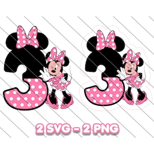 Druckbare Minnie Maus 3rd Birthday SVG, Png, digitaler Download, Instant Download, SVG, Png, rosa Minnie Maus