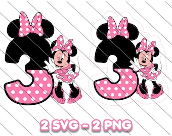Printable Minnie Mouse 3rd Birthday SVG PNG, Cake Topper  (Digital Download)