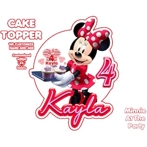 Printable PNG, Minnie Mouse Birthday, Personalized Digital Png, Red Minnie Birthday Cake Topper, Minnie At The Party