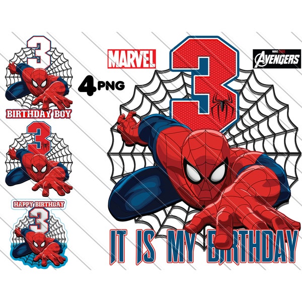 Spiderman 3° compleanno ragazzo PNG, Spiderman Cake Topper, È il mio compleanno, Spiderman, Spiderman Png, Download istantaneo, 3° compleanno Cake Topper