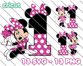 Minnie Mouse 1° compleanno SVG PNG Clipart (download digitale)