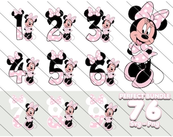 Minnie Mouse Numbers SVG PNG: Pink Birthday Clipart (Digital Download)
