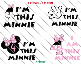 Minnie Mouse 4th Birthday SVG, PNG Clipart (Digital Files)