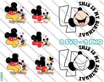 Mickey Mouse 4th Birthday Boy SVG PNG: Cake Topper, Shirt Design (Digital Download)