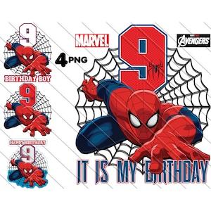Spiderman 9. Geburtstag Junge PNG, Spiderman-Kuchendeckel, Es ist mein Geburtstag, Spiderman, Spiderman Png, Sofort-Download, 9. Geburtstag-Kuchendeckel