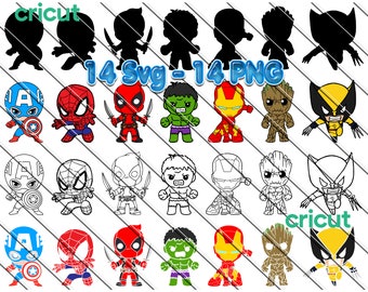 スーパーヒーロー SVG、ベビースーパーヒーロー Cricut ベクター バンドル、スーパーヒーロー DIY、Cricut 用カット ファイル、シルエット、マーベル SVG、マーベル、アベンジャーズ SVG