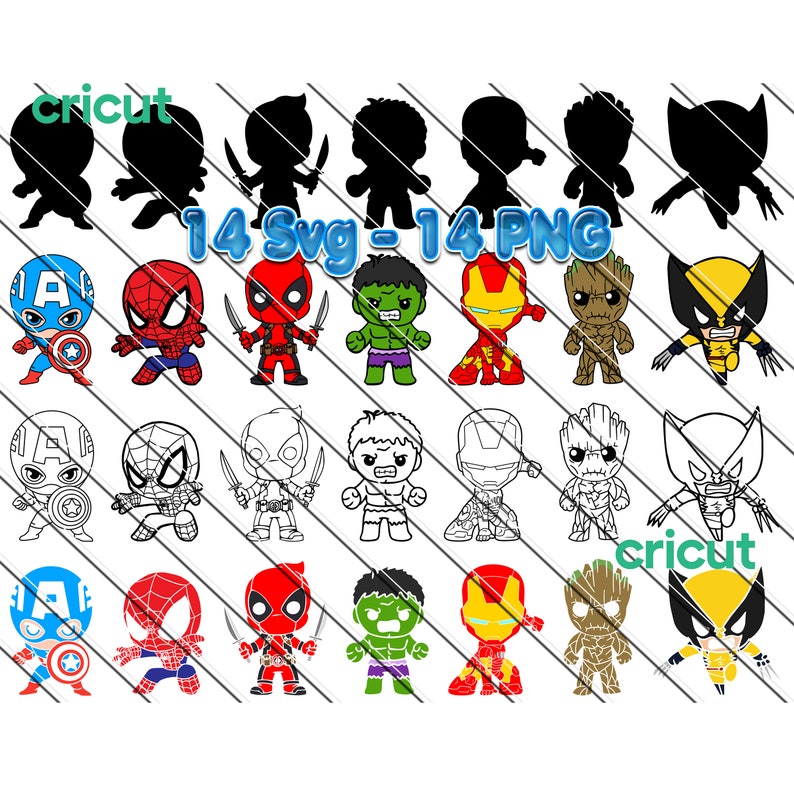 Superhero Svg, Baby Superhero Cricut Vector Bundle, Superhero DIY, Cut File For Cricut,  Silhouette, Marvel Svg, Marvels, Avengers Svg, Superhero clipart, Superhero svg, baby character svg, baby superhero svg, baby svg, cartoon svg, avengers svg pa k