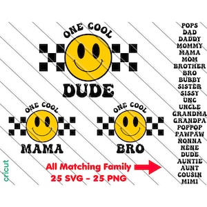 Passende Familie ein Geburtstag svg, Png, Smiley Bolt Eyes-Geburtstagsfeier, ein cooler Typ-Geburtstagsthema, Smiley Gesicht svg, Png,