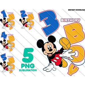 Mickey Mouse-verjaardagsjongen, png | Feestclipartbundel | Digitale download