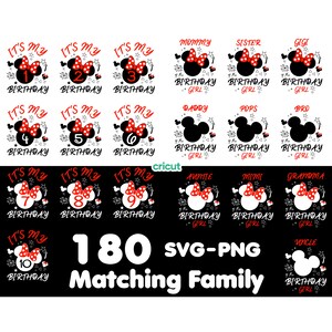 C'est mon anniversaire Svg, PNG, ensemble familial assorti, anniversaire fille famille Svg, anniversaire équipe, Svg pour Cricut, Minnie Mouse Png,