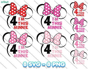 Minnie Mouse 4th Birthday SVG PNG: Girl Birthday Party Clip Art (Digital Download)