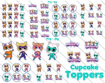Super Kitties Cupcake Toppers | Instant Download | Printable PNG-JPG Files