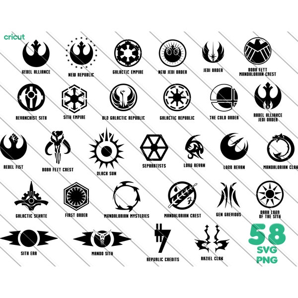 Star Wars svg, Star Wars Symbole, Logo der Rebellenallianz, galaktisches Imperium, galaktische Republik. Für Cricut, svg, png