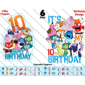 Inside Out Geburtstag PNG, Inside Out Cake Topper, Inside Out Cupcake Toppers, 10. Geburtstagskuchen Topper, Sofort Download, 310er Geburtstag Png