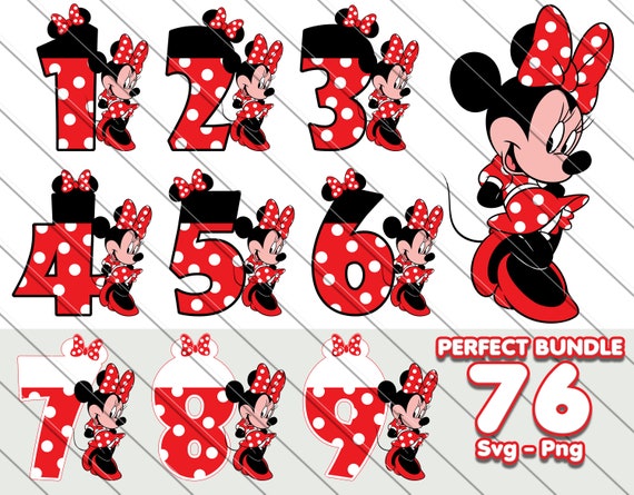 ミニー⭐️⭐️ ミニーマウスの数字 SVG、PNG: 赤い誕生日クリップアート（デジタル