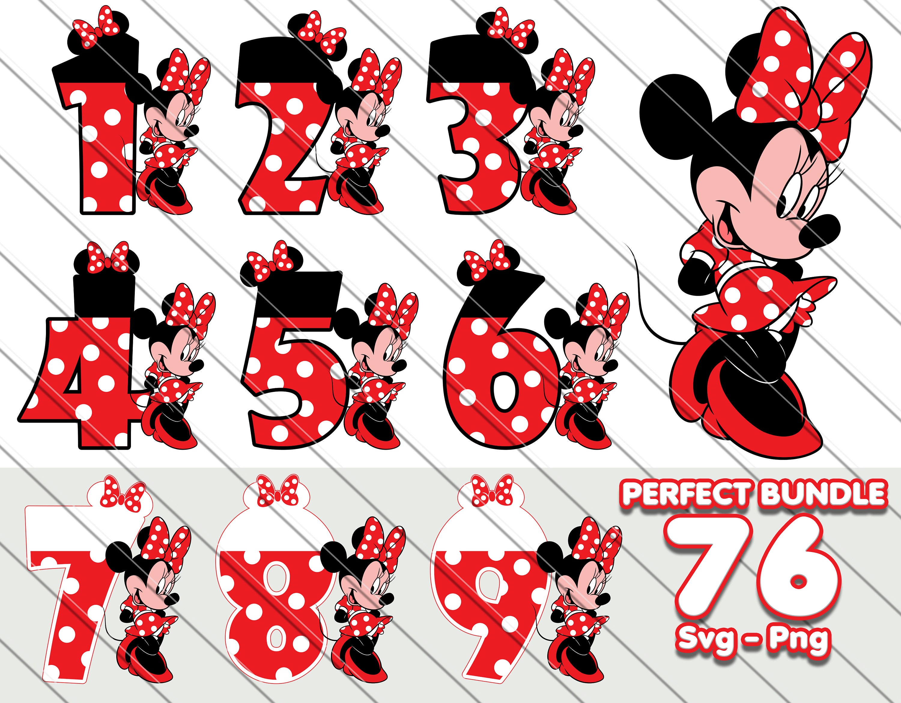 Minnie Mouse Numbers SVG, PNG: Red Birthday Clipart (digital