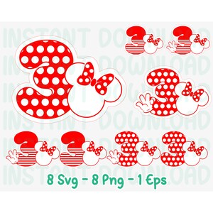 Minnie Maus drei Jahre SVG, Disney Age Three SVG, geschnittene Dateien für Cricut, Minnie Clipart, Digital, Kunst & Sammlerstücke, Zeichnung Illustration
