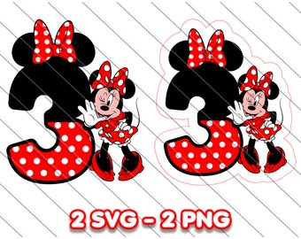 Minnie Mouse 3rd Birthday Printable: Red Minnie SVG, PNG, Cake Topper  (Digital Download)