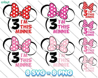 Minnie Mouse 3-årsdag SVG PNG | Födelsedagsflicka Clipart (digital nedladdning)
