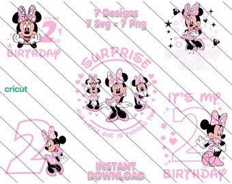 Minnie Mouse 2nd Birthday SVG PNG Clipart, Cake Topper (Digital Download)