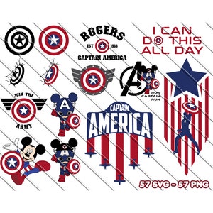 Pacchetto SVG di Capitan America in formato SVG, PNG, Marvel SVG, Marvel Avengers SVG, Marvel SVG per Cricut