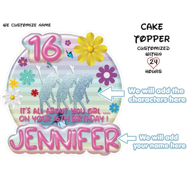 Customized Cake Topper, 16th Birthday, 16th Birthday Gift Personalized 16th Birthday, Personalized Sweet 16