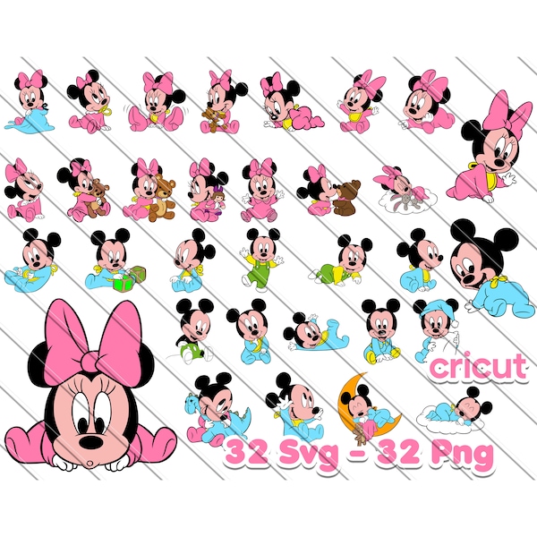 Baby Minnie Mouse Svg, Baby Mickey Mouse Svg, Baby Minnie and Mickey Party Svg, Svg For Cricut, Pink Minnie Mouse, Birthday Svg,