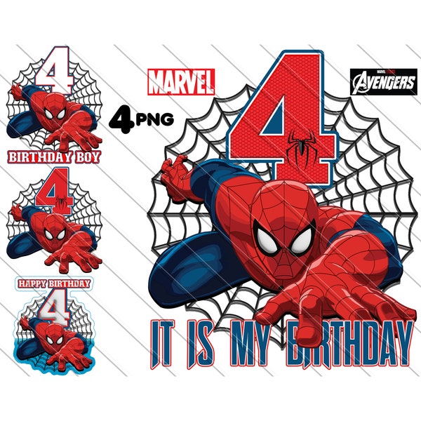 Spiderman 4th Birthday Boy PNG, Spiderman Cake Topper, It's My Birthday, Spiderman, Spiderman Png, Instan Download, 4th Birthday Cake Topper