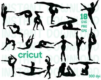 Gymnastik SVG-paket: Rytmisk gymnast silhuettgrafik (digital nedladdning)