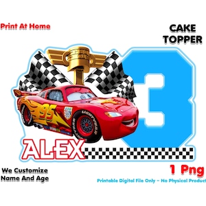 Custom Cars Birthday Cake Topper, Printable Lightning McQueen PNG, Personalized Digital Cars Party Decoration, Lightning Mcqueen Cake Topper