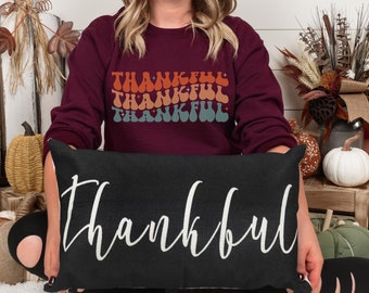 Retro fall thanksgiving thankful sweatshirt, cozy cool fall sweatshirt, holiday gift for retro friend, cute thanksgiving gift