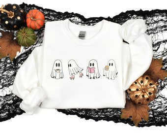 Cute ghost crewneck Sweatshirt, halloween sweatshirt, fall shirt for mom, ghost sweatshirt girlfriend gift, cute spooky shirt