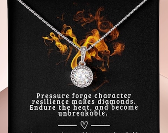 Cubic Zirconia Pendant Necklace: 14K White Gold Finish, Empowerment Gift