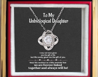 Unbiological Daughter Necklace: Knot Pendant, Bonus Mom-Dad Gift