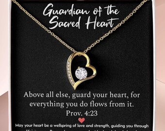 Sacred Heart Necklace: Cubic Zirconia, Gold Finish Faith Pendant