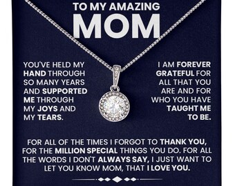I Love You Mom Necklace: Cubic Zirconia Pendant, Mother Poem
