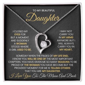 Regalo per la figlia da parte del papà, collana per il compleanno della figlia, gioiello ricordo per la figlia, biglietto con messaggio e scatola regalo, zircone, acciaio inossidabile.