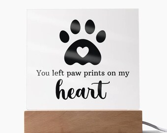 Pet Memorial Plaque: Paw Prints on My Heart LED Acrylic Keepsake
