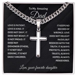 Collana con croce "Al mio fantastico papà" - Catena a maglie cubane, regalo dalla figlia preferita, regalo da figlia a papà - Collana con biglietto con messaggio d'amore