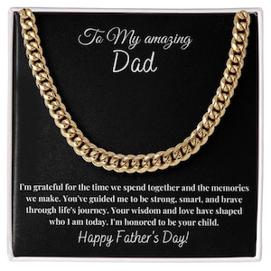 Happy Fathers Day Dad Gift - Cuban Chain Necklace Gold - Father&#39;s Day Jewelry from Child - Dad Necklace Gift - Grateful Dad Present