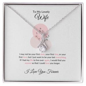 Collar de regalo romántico para esposa, regalo de cumpleaños, regalo de aniversario de su esposo, colgante curvo con tarjeta de mensaje, acero inoxidable y circonitas.