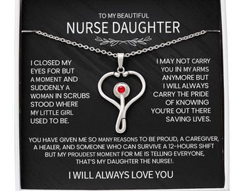 Nurse Daughter Necklace: Stethoscope Pendant with Swarovski Crystal